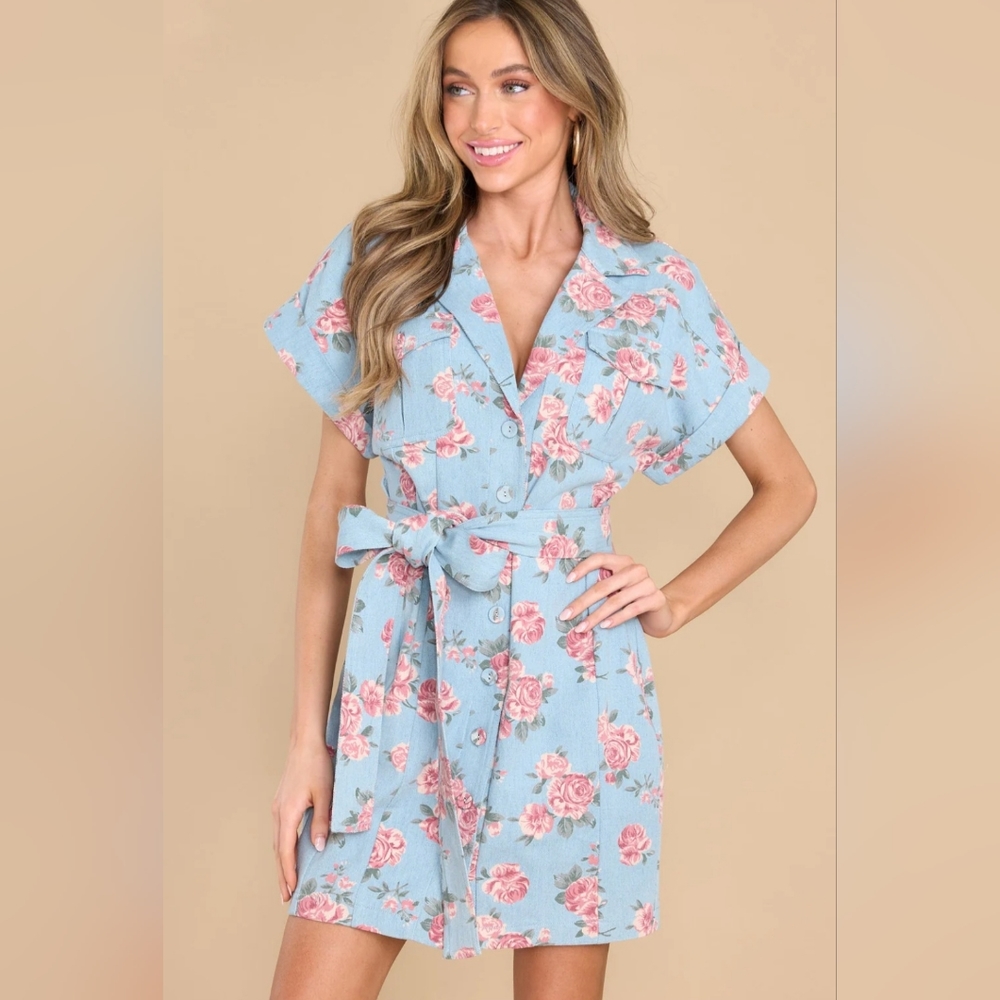 Blue jean floral dress, size L